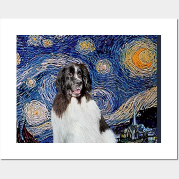 Starry Night Adapted to Include a Newfoundland Landseer Wall Art by Dogs Galore and More